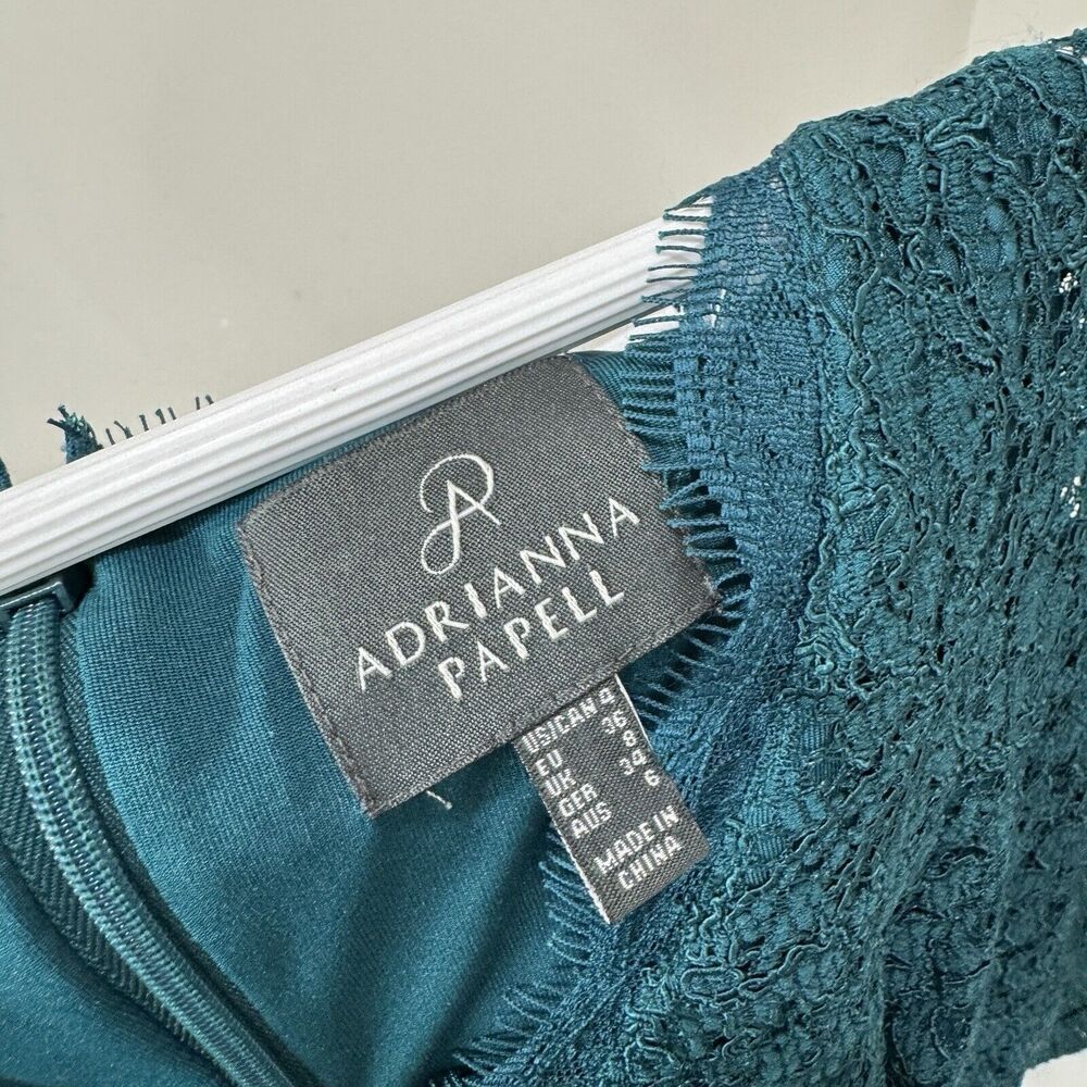 Adrianna Papell Womens Dress 4 Teal Blue Fallen For Him Sheath Lace Cocktail - Picture 10 of 12
